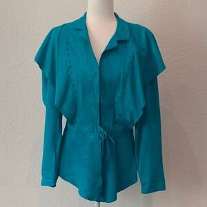 Turquoise Lamb Suede Jacket that ties at waist.